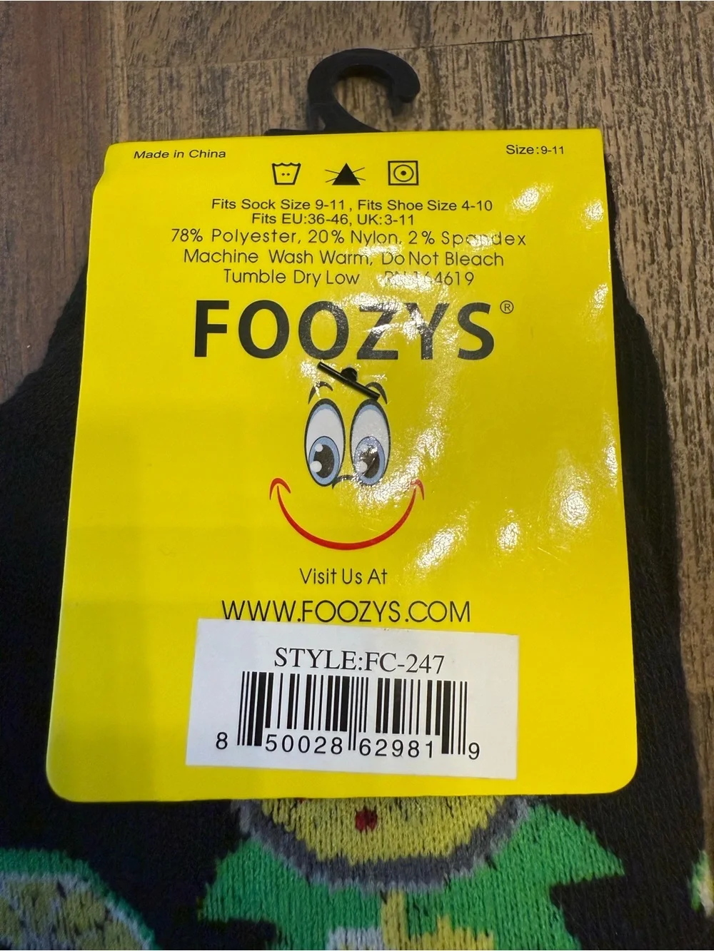Foozys Fun Cocktail Socks Black Martini Lime Novelty Socks Size 9-11 NWT